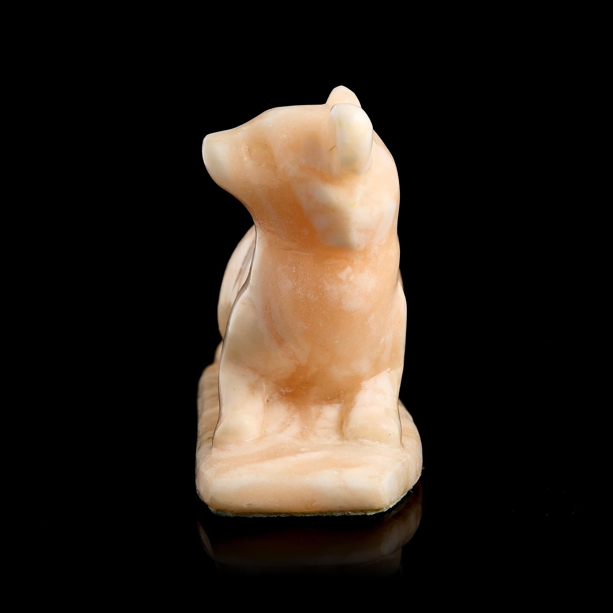 Vintage Pink Marble Sable Figurine | Stone Carving, Early-Mid 20th Century Desk Decor