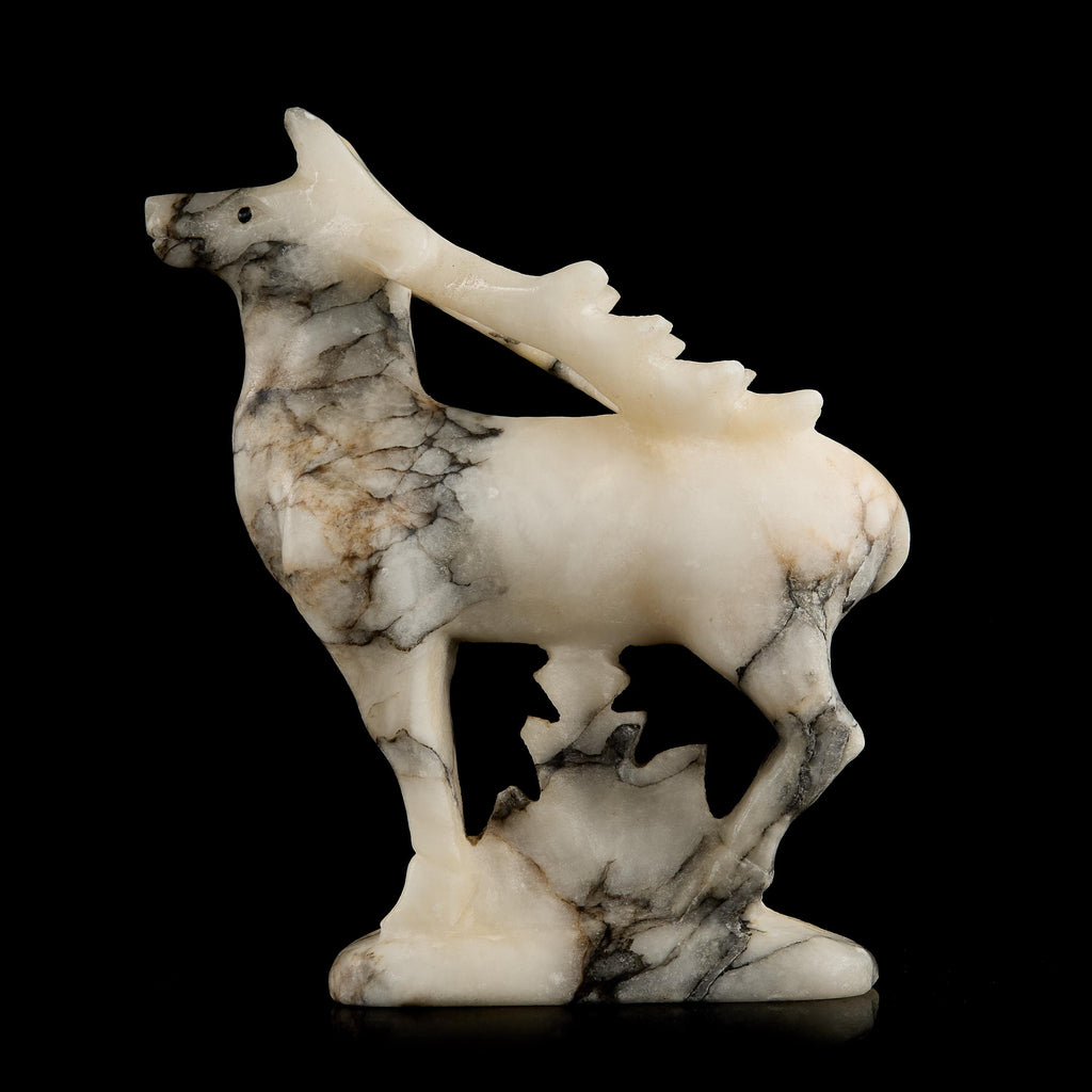 Large Vintage Inuit Marble Reindeer Figurine | Yup'ik Stone Carving, Early-Mid 20th C.