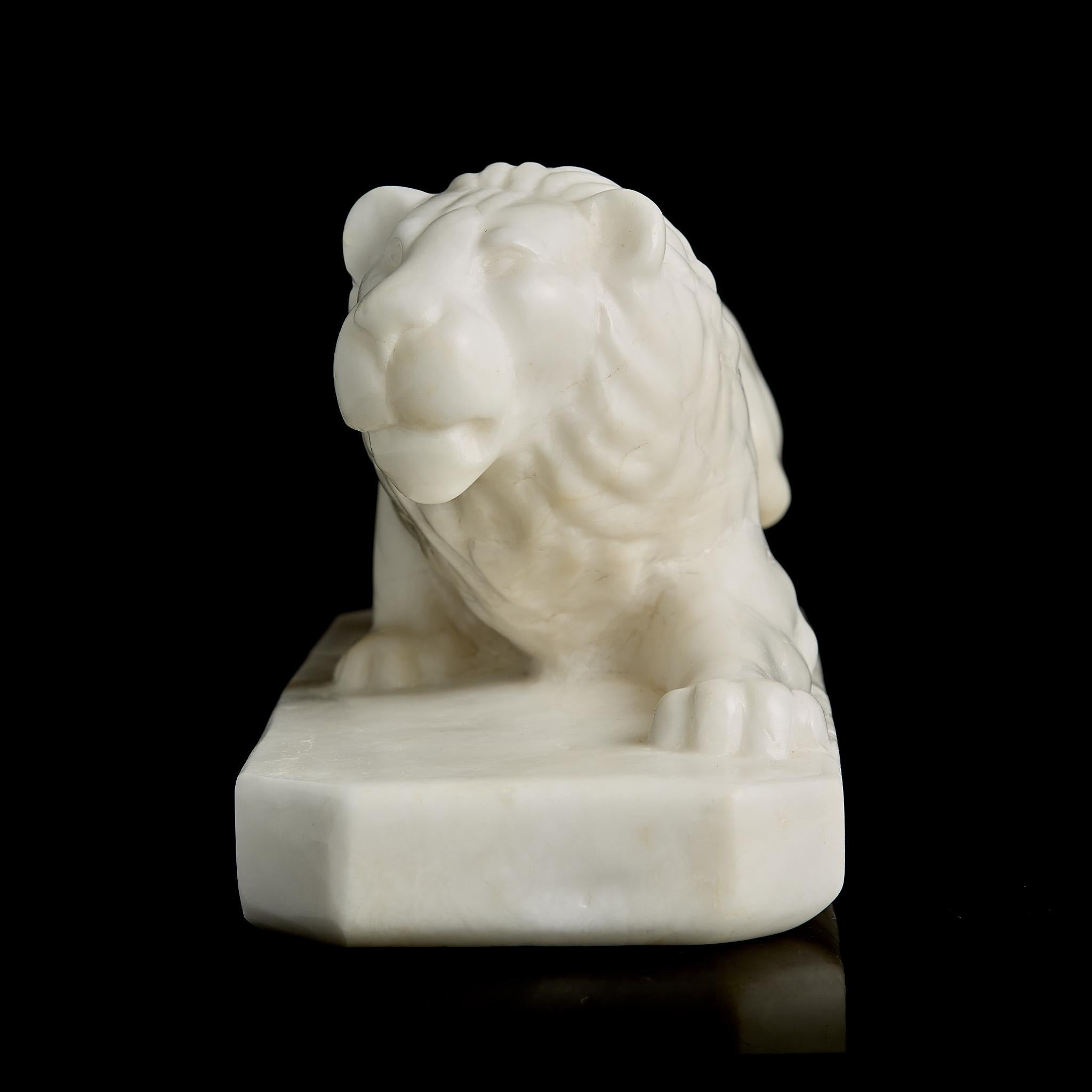 Large Antique White Marble Lion Sculpture on Pedestal | Late 19th Century, Pre-Revolutionary Russia