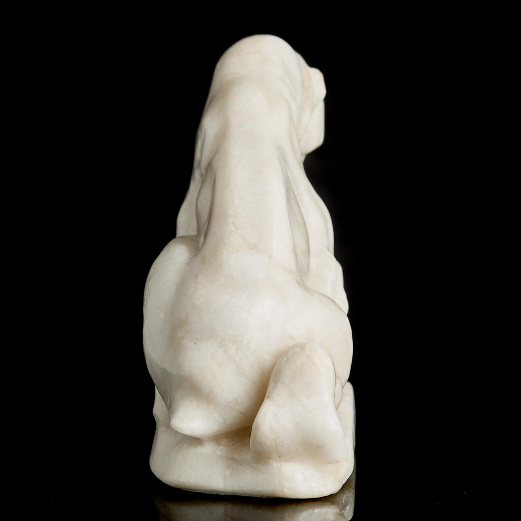 Large Antique White Marble Polar Bear Figurine with Fish | Pre-Revolutionary Russian Stone Carving, Early 20th C.