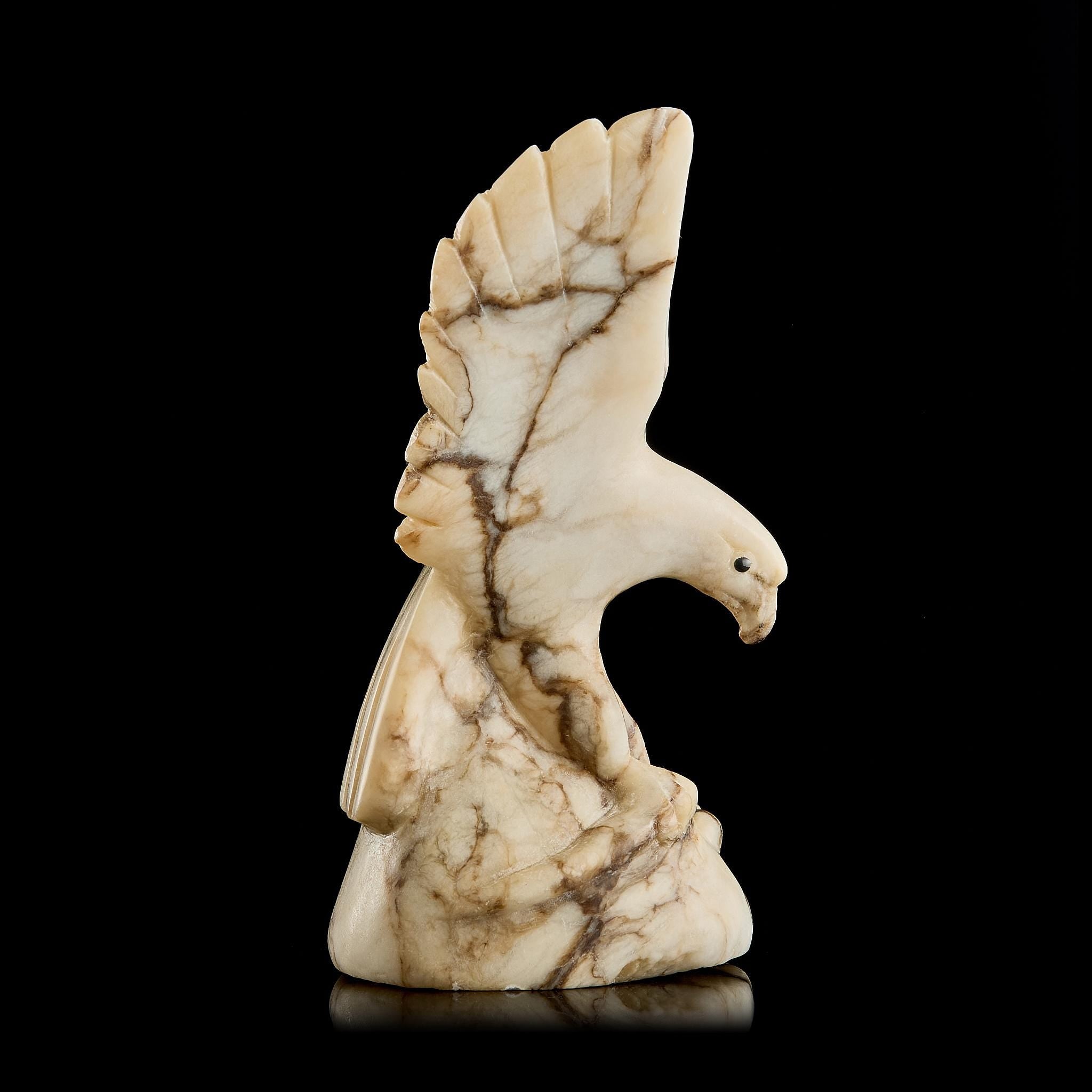 Vintage Marble Eagle Figurine w/ Snake | Yupik Stone Carving, Early 20th C.