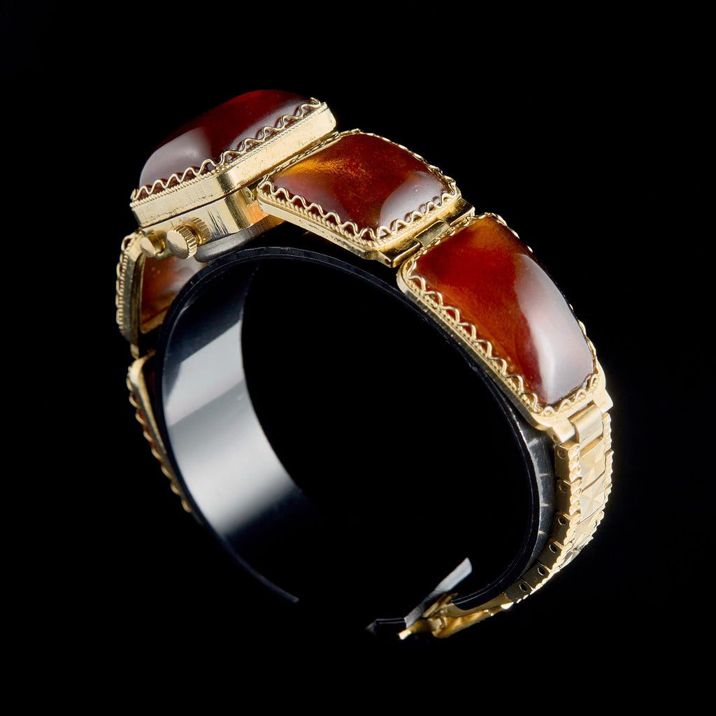 Vintage Chaika Mechanical Watch (17 Jewels) with Amber Bracelet | USSR Jewelry Cocktail Watch