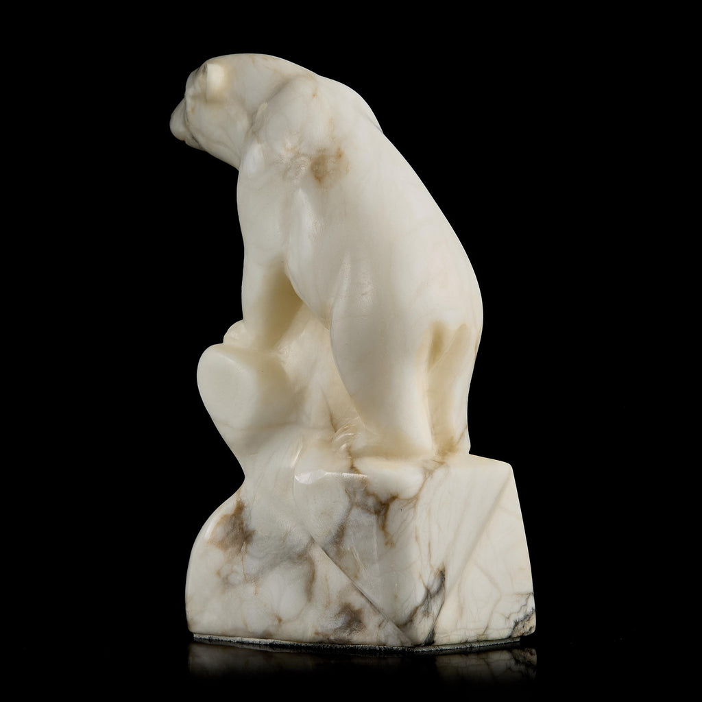 Vintage Inuit White Marble Polar Bear Figurine on Base | Yup'ik Carving, Early-Mid 20th C.
