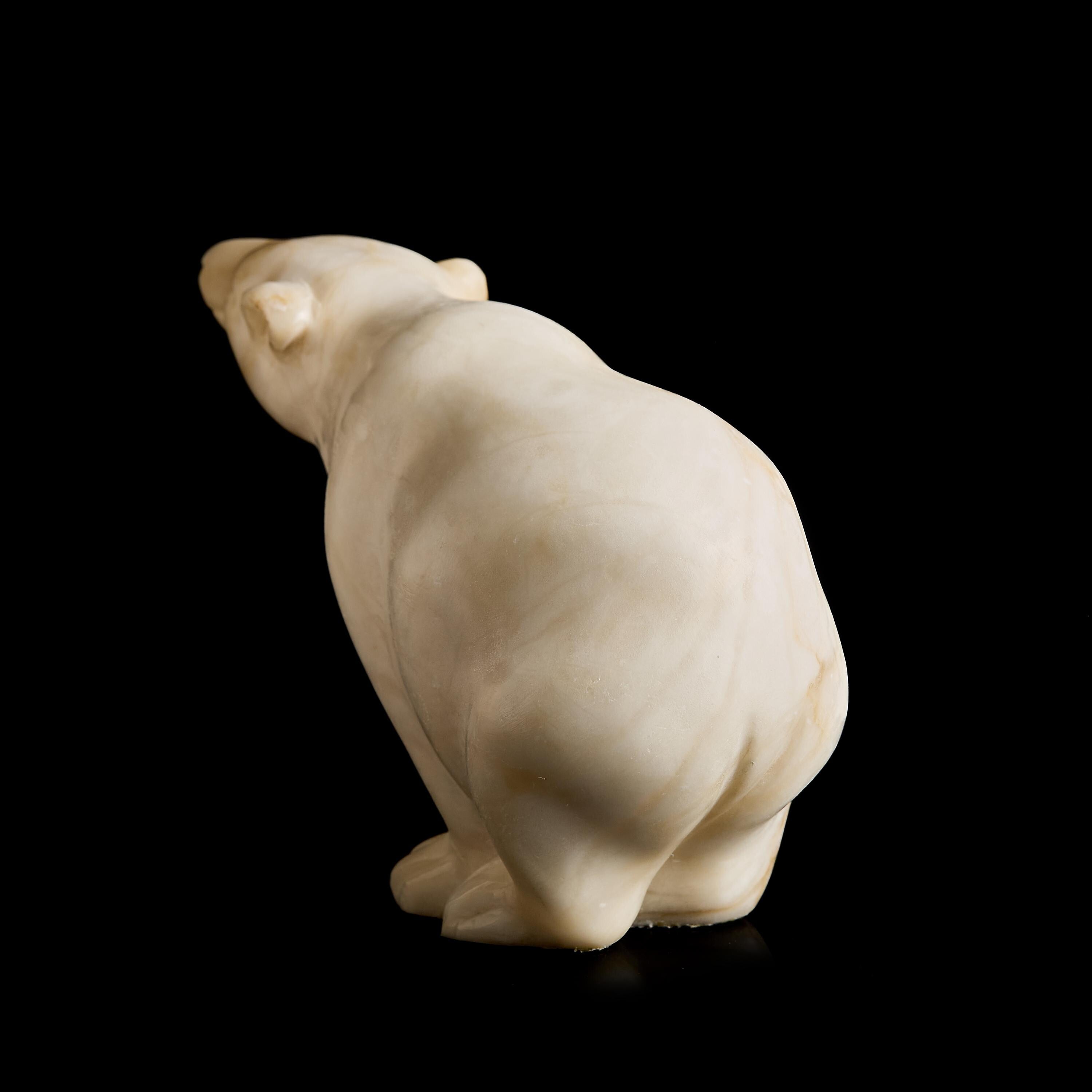 Vintage Inuit White Marble Polar Bear Figurine | Yupik Craft Stone Sculpture, Early-Mid 20th C.