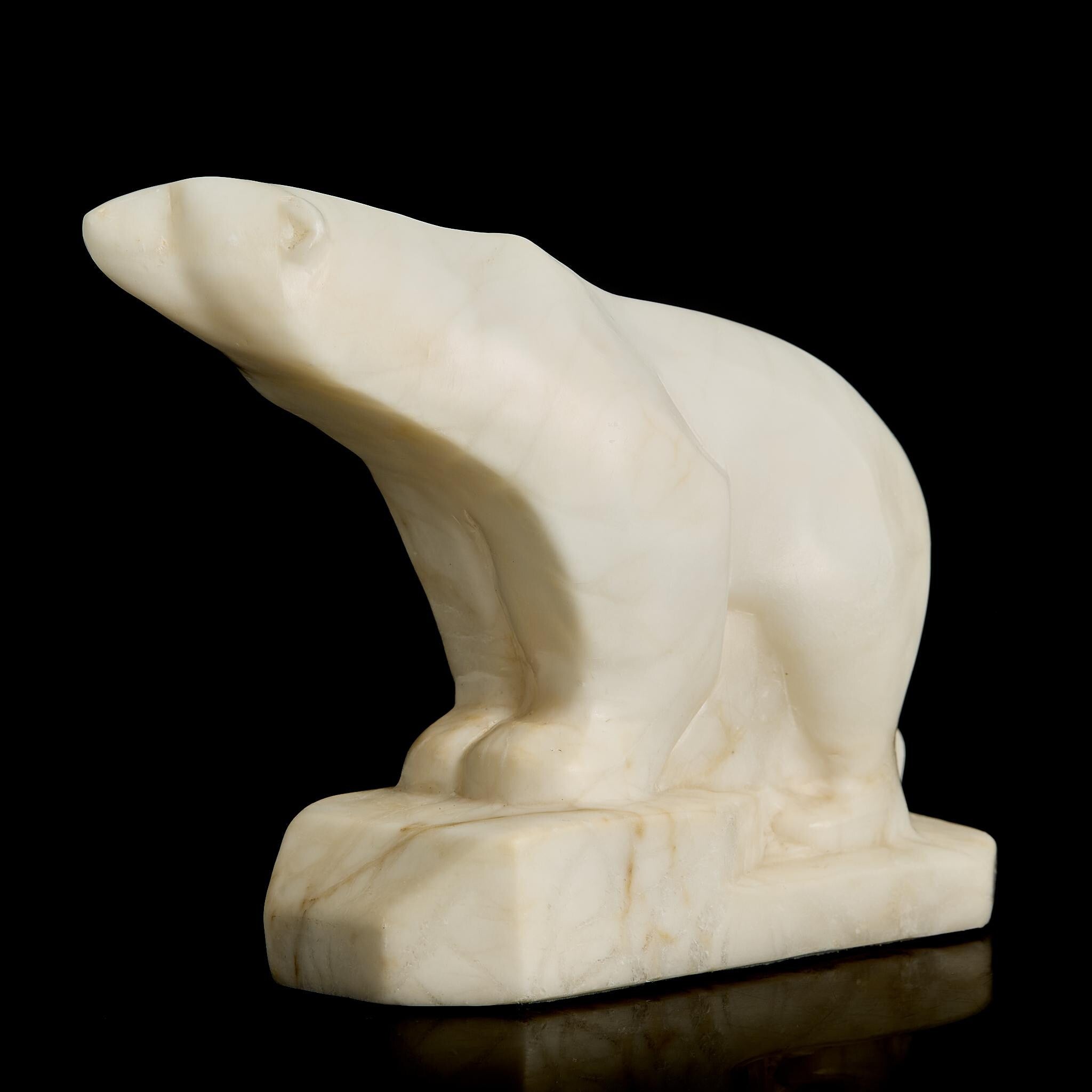 Vintage Inuit White Marble Polar Bear Figurine | Yupik Craft Stone Carving, Early-Mid 20th C.