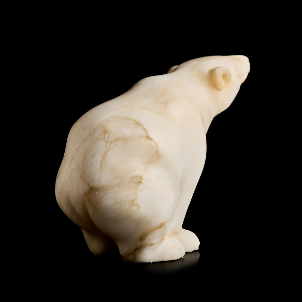 Vintage Inuit White Marble Polar Bear Figurine | Yupik Craft Stone Sculpture, Early-Mid 20th C.