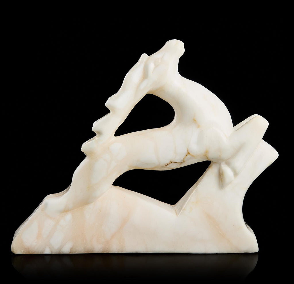 Large Vintage Inuit Arctic Reindeer Figurine | Carved White Marble, Yupik Craft