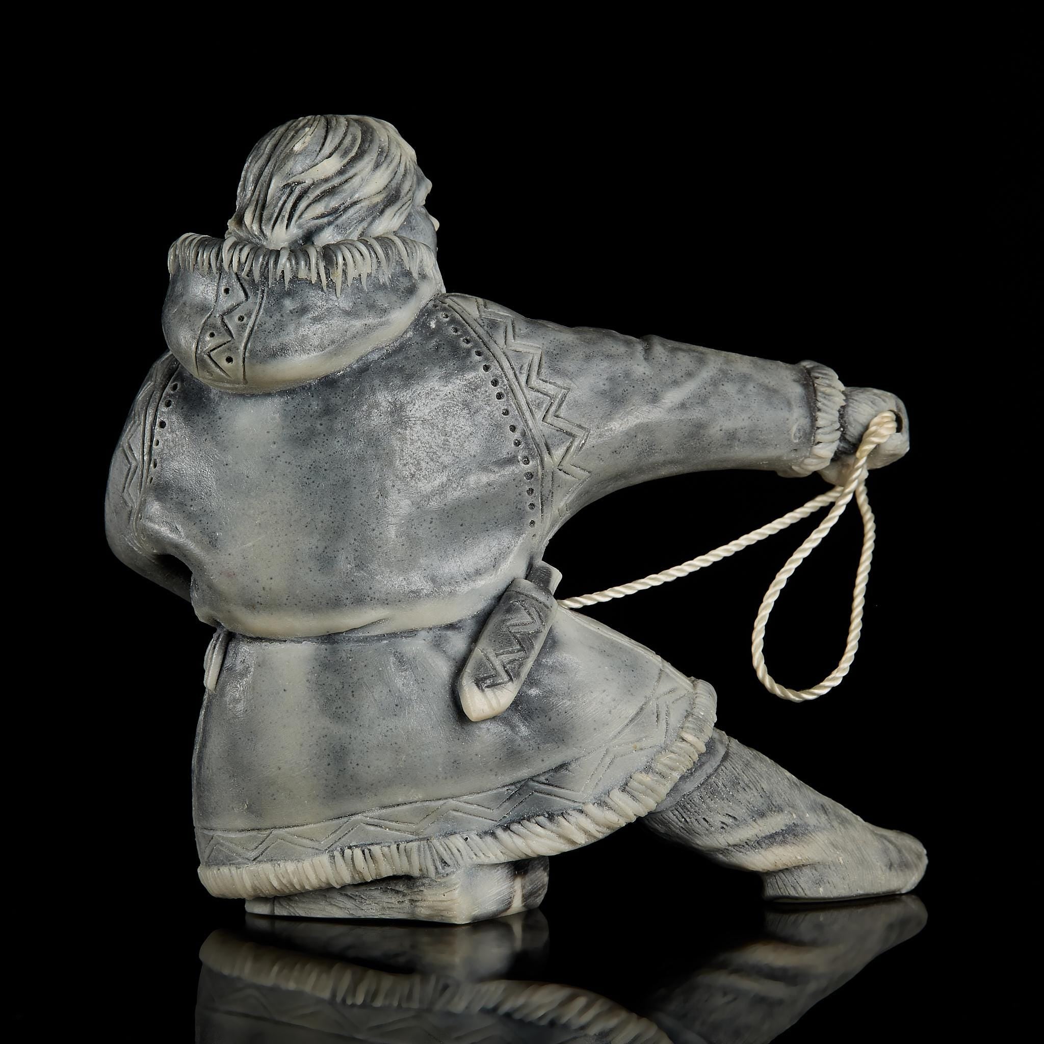 Dynamic Inuit/Chukchi Hunter Figurine in Polymer Stone | Arctic Culture Art