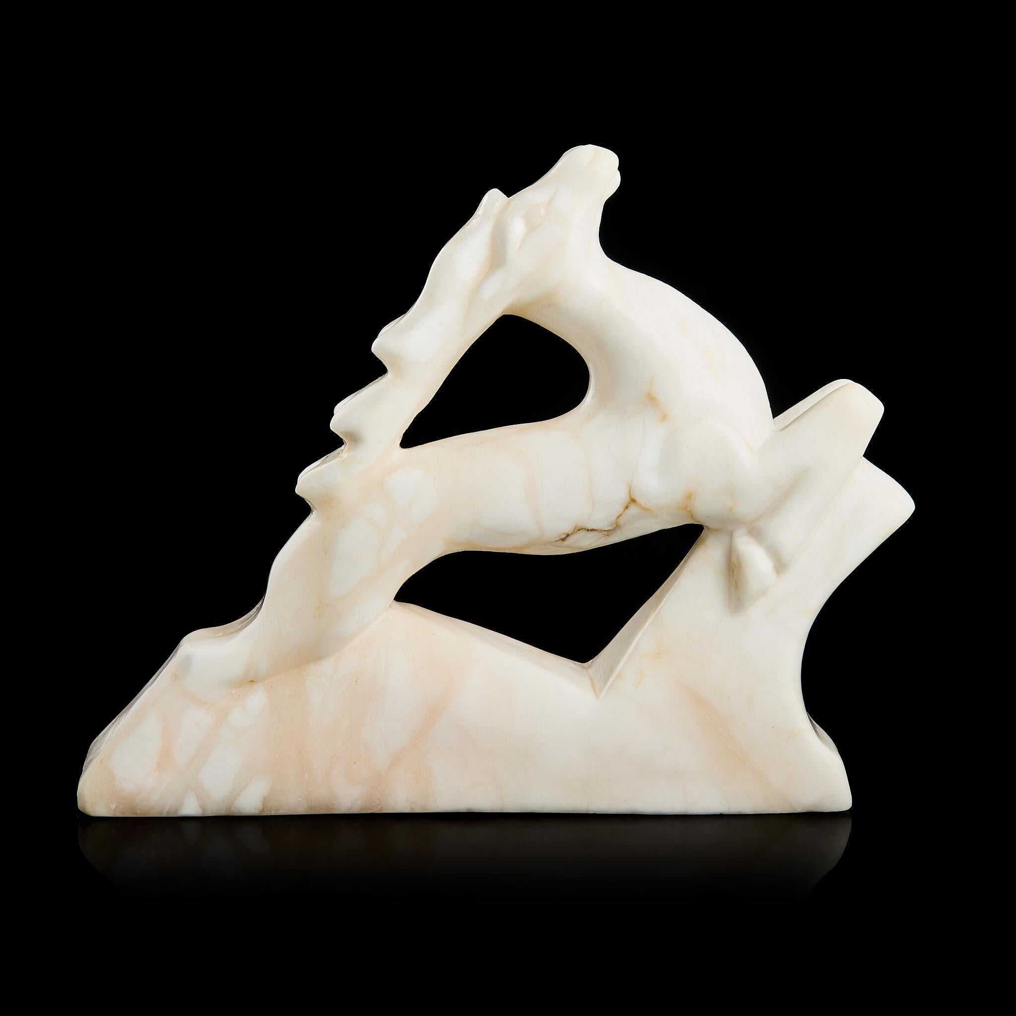 Large Vintage Inuit Arctic Reindeer Figurine | Carved White Marble, Yupik Craft