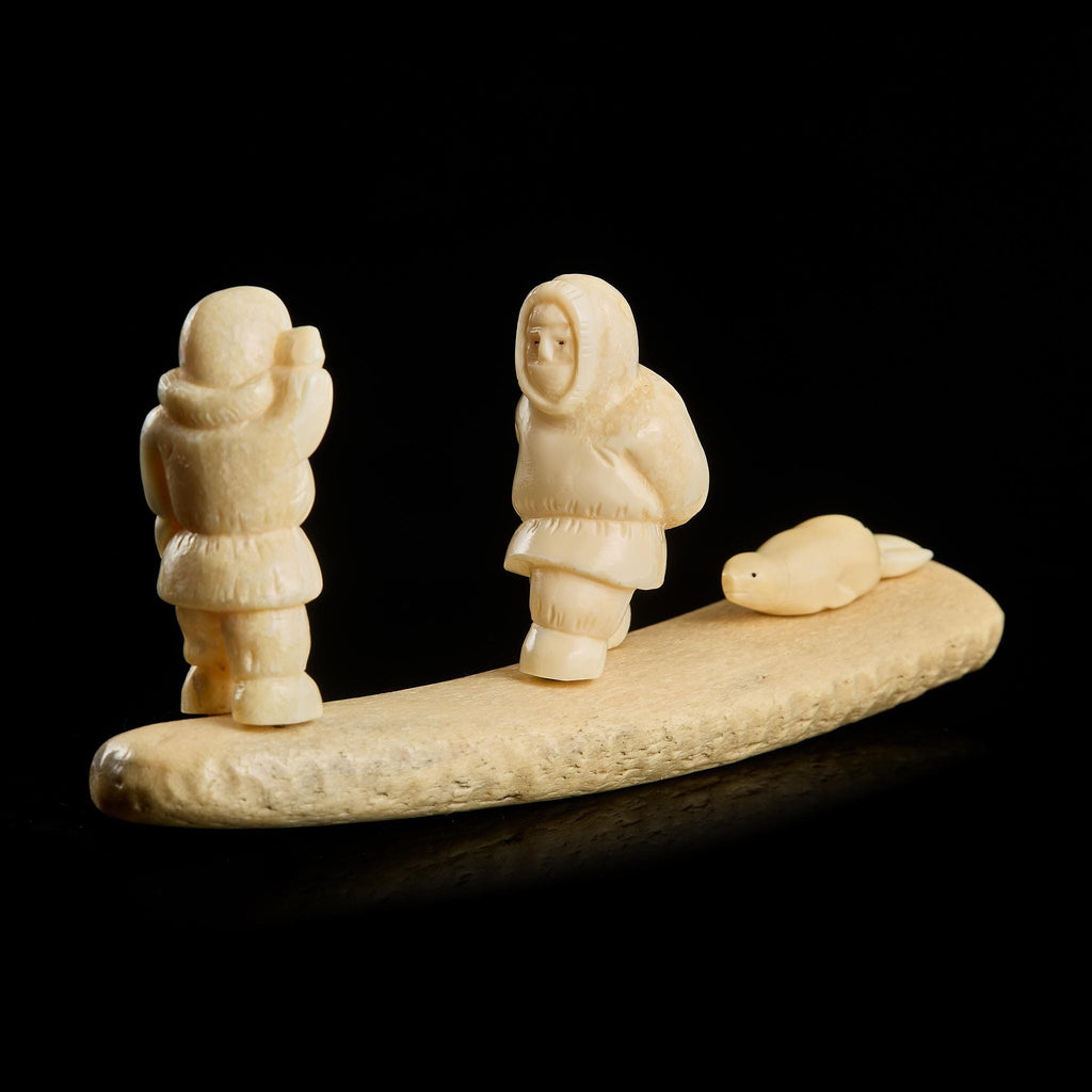 Rare Vintage Inuit Bone Carving: "Chukchi with Prey" Scene | Yupik Art, Chukotka, 1970s