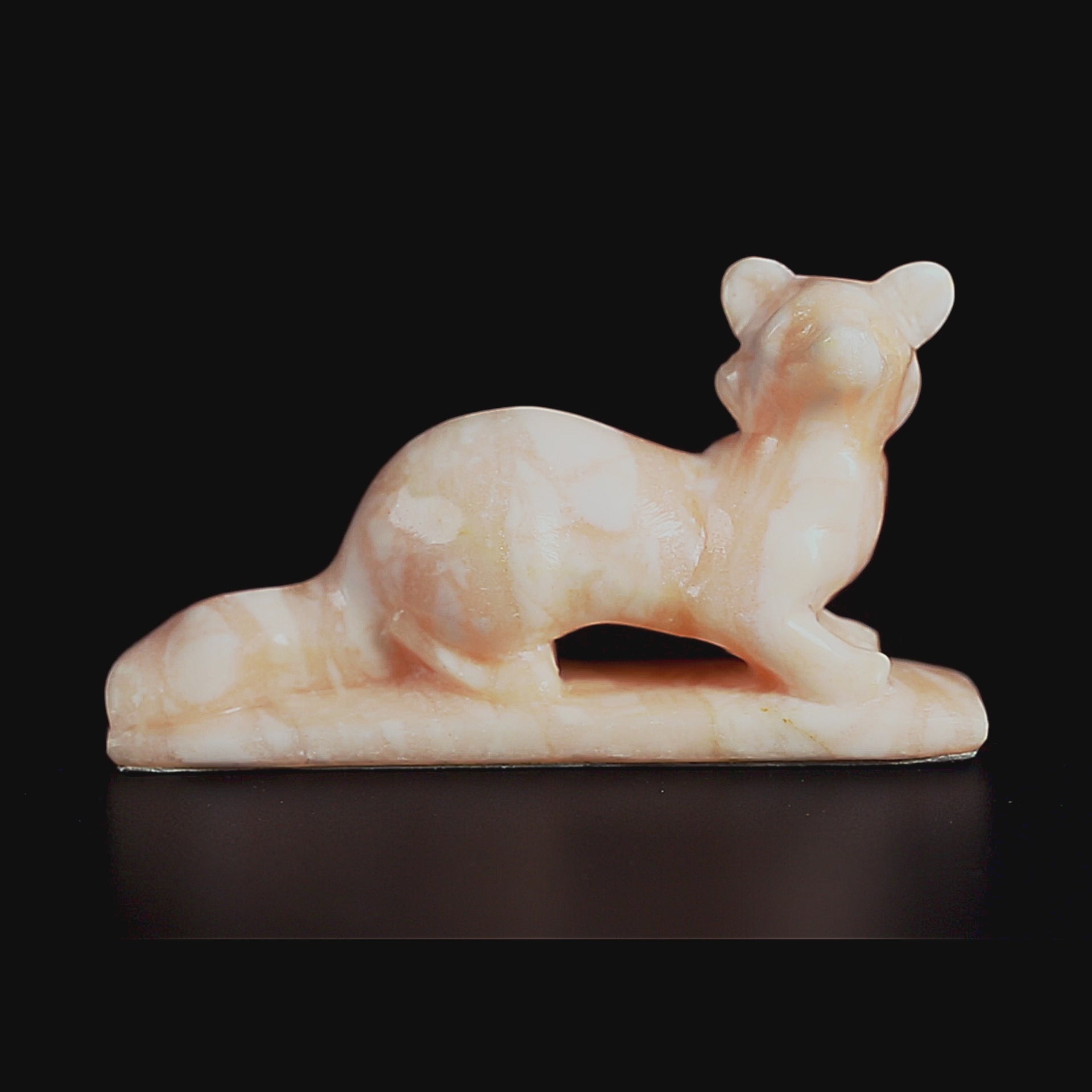 Vintage Pink Marble Sable Figurine | Stone Carving, Early-Mid 20th Century Desk Decor