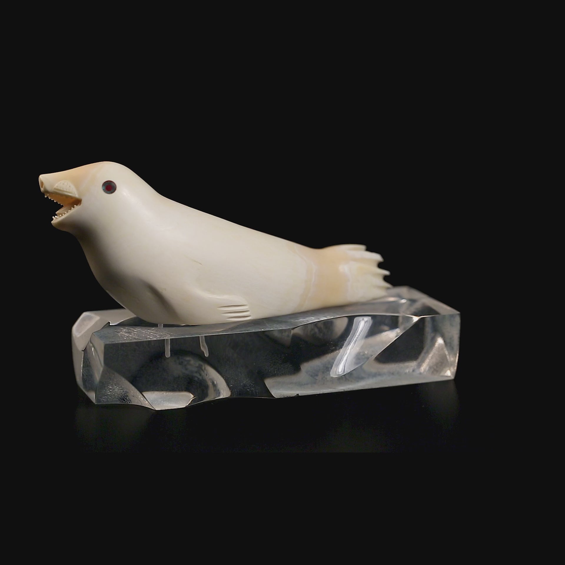 Vintage Inuit Bone Carving: Arctic Seal on Ice Floe | Yupik Alaskan Sculpture, Early-Mid 20th C.