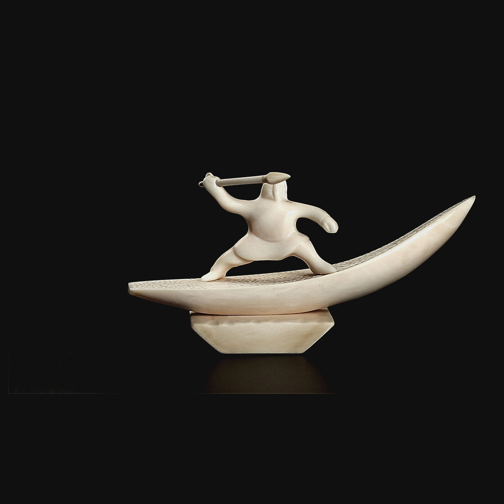 Vintage Inuit Bone Carving "Eskimo" on Pedestal | Yupik Art, Chukotka, Early-Mid 20th C.