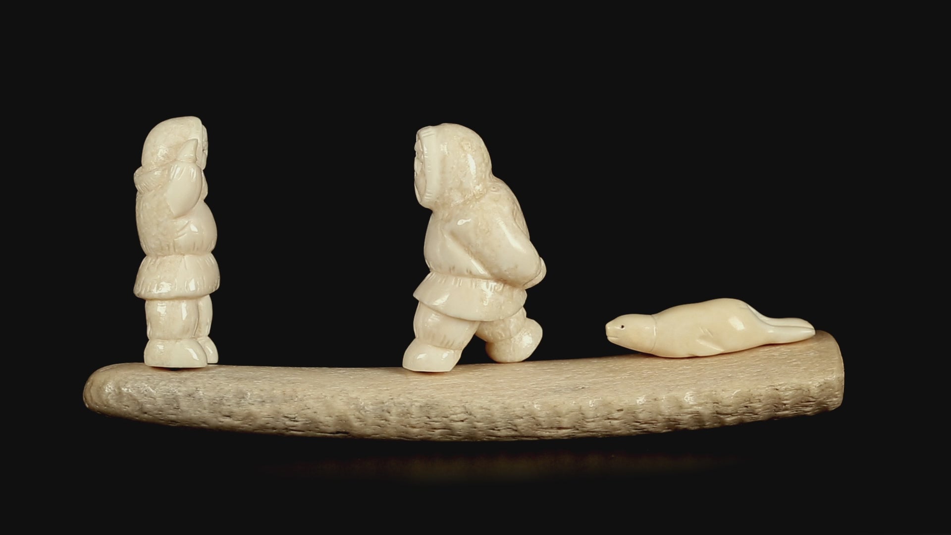 Rare Vintage Inuit Bone Carving: "Chukchi with Prey" Scene | Yupik Art, Chukotka, 1970s