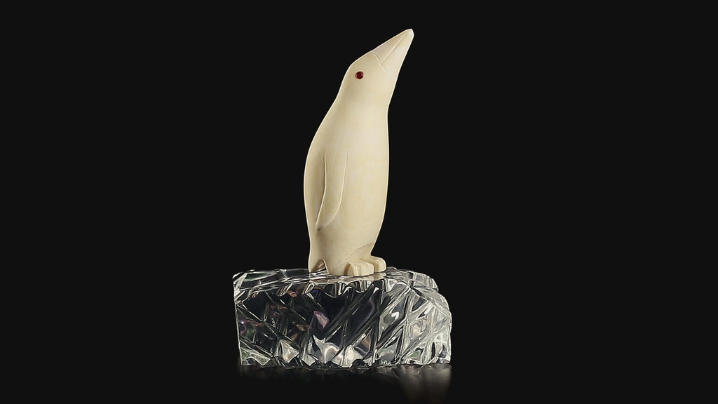Vintage Inuit Bone Carving: Antarctic Penguin on Glass Ice Floe | Yupik Art, Early-Mid 20th C.
