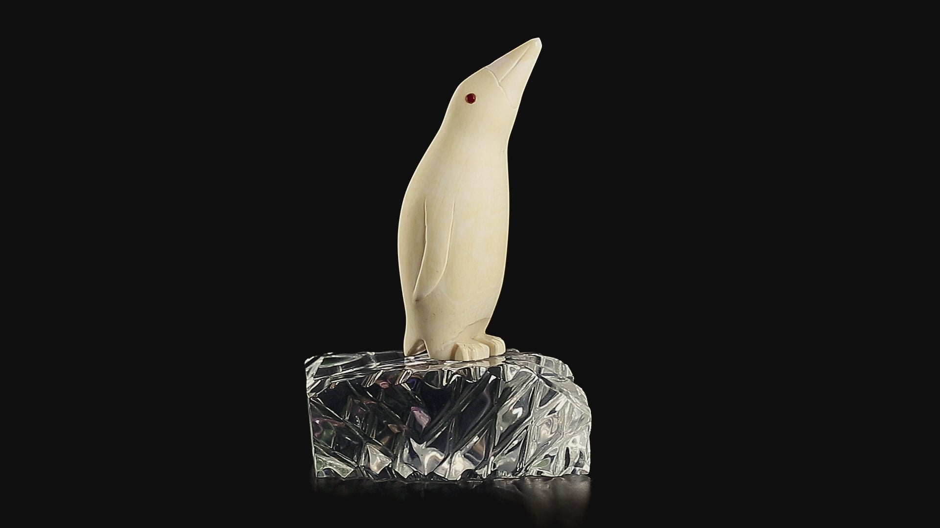 Vintage Inuit Bone Carving: Antarctic Penguin on Glass Ice Floe | Yupik Art, Early-Mid 20th C.