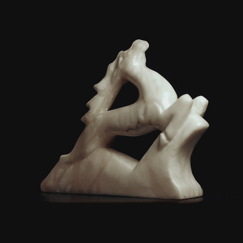 Large Vintage Inuit Arctic Reindeer Figurine | Carved White Marble, Yupik Craft