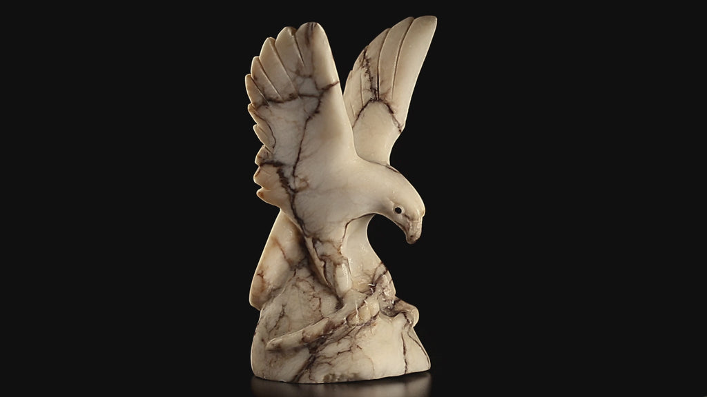 Vintage Marble Eagle Figurine w/ Snake | Yupik Stone Carving, Early 20th C.