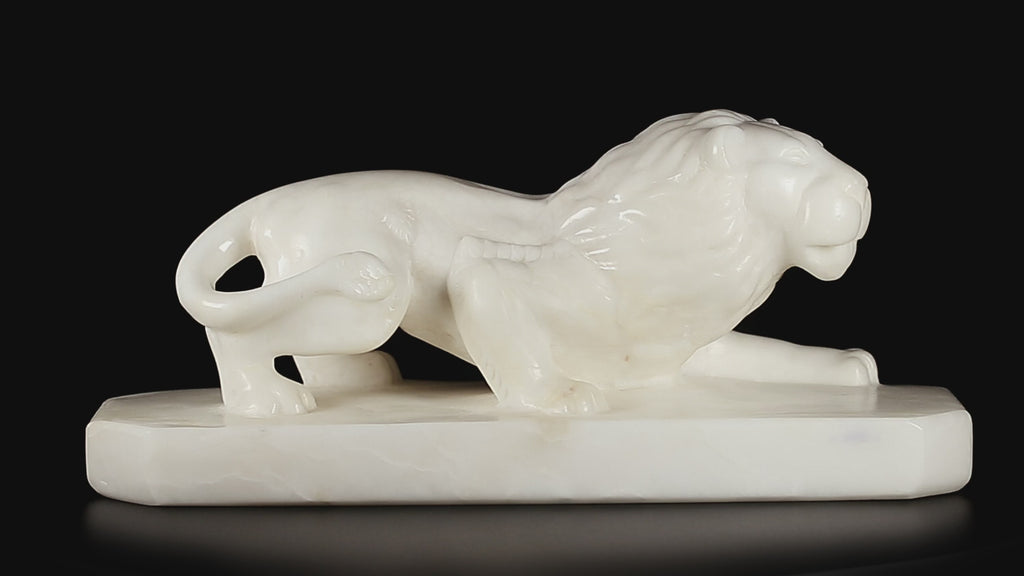 Large Antique White Marble Lion Sculpture on Pedestal | Late 19th Century, Pre-Revolutionary Russia